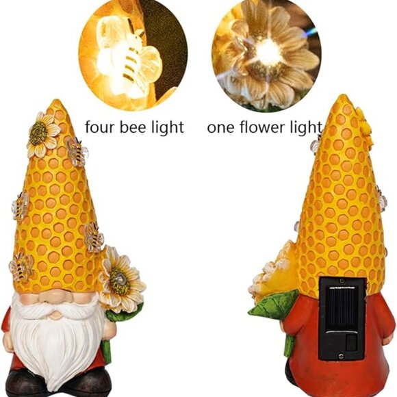 Garden Gnomes Outdoor Statues for Garden Decor with Solar Bee Lights - Picture 7 of 7